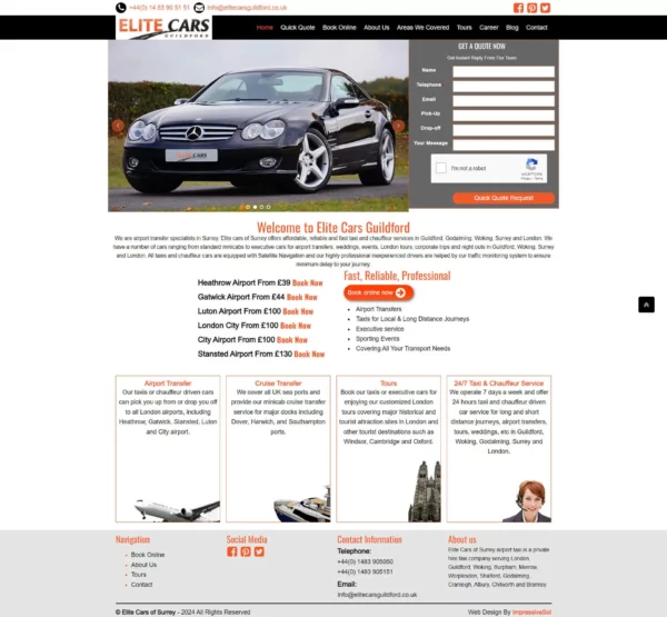 Elite Cars Guildford Web Design standard minicabs to executive cars in Surrey, UK